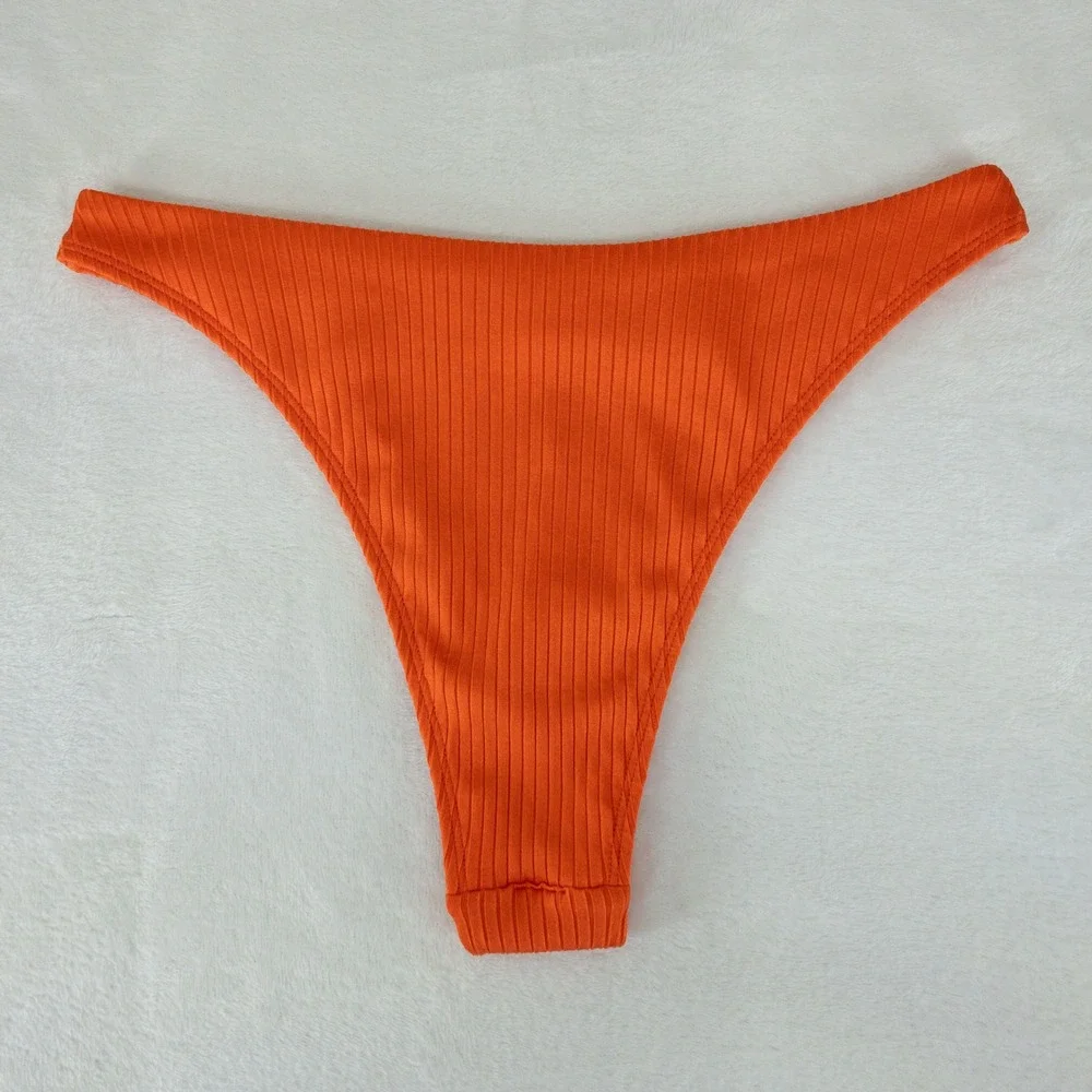 Monday Swimwear Byron Wide Rib Bikini Bottoms Womens Medium Orange Papaya